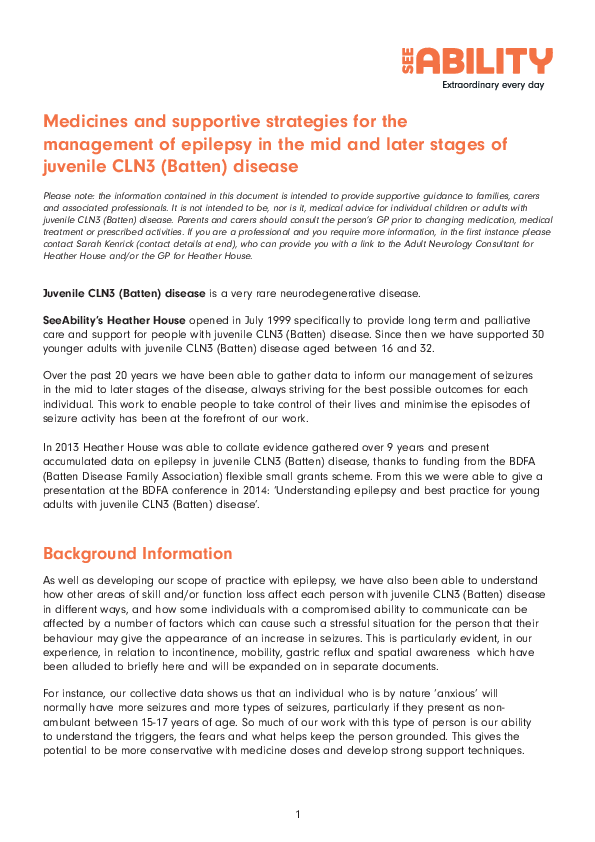 extrait du document Médicaments et stratégies de soutien pour la prise en charge de l'épilepsie aux stades intermédiaires et avancés de la de la CLN3 (maladie de Batten)