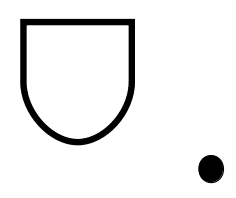 Forme évoquant un blason: rectangle dont le trait du bas a été arrondi jusqu'à former un cercle.